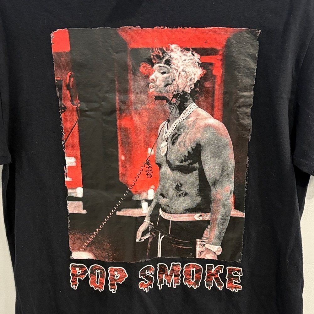 Pop Smoke Black Cotton Tee in Black